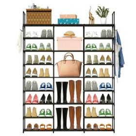 9 Tiers Shoe Rack Metal Shoe Storage Shelf Free Standing Large Shoe Stand 50-55 Pairs Shoe Tower Unit Tall Shoe Organizer with 2 Hooks¯r Entryway Cl