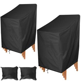 2 Packs Patio Chair Covers Waterproof Outdoor Furniture Protectornti-UV Stacking Chair Cover 47.2"x25.6"x25.6" w/ Drawstring Storage Bag