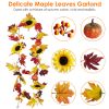 5.6ft Artificial Maple Leaf Garland Hanging Plant Vine Fake Berries Sunflower Foliage Pumpkin Autumn Fall Decor for Wedding Halloween Thanksgiving Din