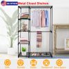 Metal Closet Deluxe Double Rod Freestanding Closet Clothes Storage Organizer Coat Storage Wardrobe Metal Shoes Storage Rack with 5-Tier Wire Shelving