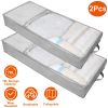 2Pcs 70L Foldable Underbed Clothes Storage Bags Moisture Proof Zipped Organizer Cube Quilt Pillow Blanket Closet Box Bin w/ Transparent Window Dual Si