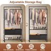 Double Rods Garment Rack with Storage Bag Portable Clothing Rack with Shelves Lockable Wheels Small Portable Closet Storage Bag Height Adjustable