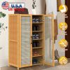 6-Tier Shoe Cabinetéth Bamboo Shoe Rack Freestanding Shoe Organizer with 2 Hollow Doors and Handles 154lbs Max Load for Closet Hallway Living Room