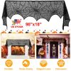 Halloween Decoration Black Lace Spiderweb Fireplace Mantle Scarf Cover Festive Party Supplies Fireplace Scarf 96 x 18 inch for Halloween Christmas Par