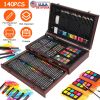 140Pcs Art Supplies With Colored Pencils Oil Pastels Crayons, Watercolor Cakes Brushes Sharpener Eraser In Elegant Wooden Box Professional Art Kit For