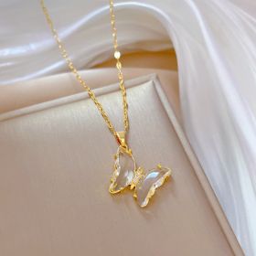 Delicate Zircon Butterfly Pendant Necklace For Banquet Wedding Party Decor Neck Jewelry Ornament Stainless Steel Jewelry