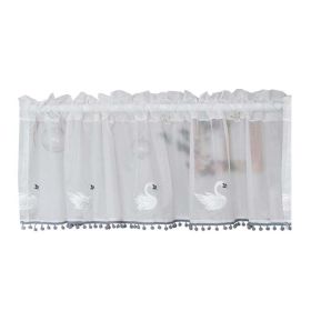 White Embroidered Swan Half Curtain Tassel Short Valance Partition Curtain Doorway Decoration Tier Cafe Curtain,59x15 inch