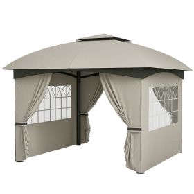 Outsunny 11' x 11' Outdoor Gazebo, Double Roof Patio Gazebo with Curtains, Church Windows, Galvanized Steel Frame, Light Gray