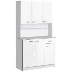 HOMCOM Freestanding Kitchen Buffet with Hutch, White, 71", Storage Cabinets, 6 Doors, 3 Adjustable Shelves, Drawer