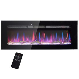 HOMCOM 50" Recessed and Wall Mountable Fireplace Heater with Remote Control, Adjustable Flame Color and Brightness