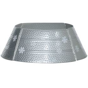 HOMCOM Christmas Tree Collar Steel Tree Ring Skirt Home Xmas Decoration with Snowflake Engraved, 26" Base, Silver