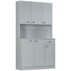 HOMCOM 71" Elegant Gray Kitchen Buffet, Storage Centerpiece with 6 Doors, Shelves & Drawer