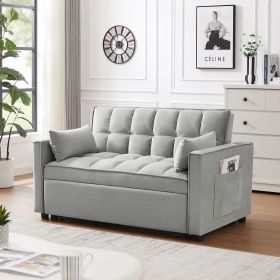 Modern Velvet Loveseat Futon Sofa Couch w/Pullout Bed,Small Love Seat Lounge Sofa w/Reclining Backrest,Toss Pillows, Pockets,Furniture for Living