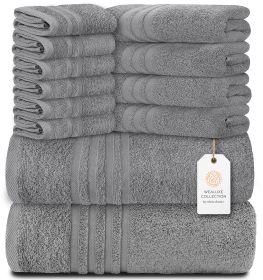 12 Piece Bath Towel Set for Bathroom Wealuxe Collection 2 Bath Towels 4 Hand Towels 6 Washcloths 100% Cotton Soft and Plush Highly Absorbent Soft
