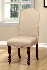 Transitional Antique Cherry Beige Set of 2pc Side Chairs Padded Fabric Turned Legs Dining Room Furniture