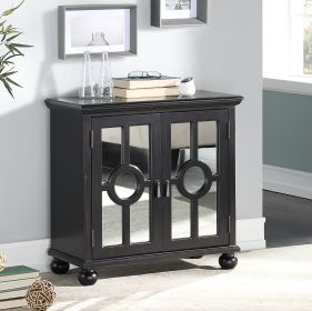 Classic Storage Cabinet 1pc Modern Traditional Accent Chest with Mirror Doors Antique Black Finish Pendant Pulls Wooden Furniture Living Room Bed