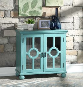 Classic Storage Cabinet 1pc Modern Traditional Accent Chest with Mirror Doors Antique Aqua Finish Pendant Pulls Wooden Furniture Living Room Bedr