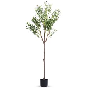 5.9FT Artificial Olive Tree Tall Fake Olive Plant Faux Potted Olive Tree with Lush Olive Branches and Fruitséth Black Planter Pot for Modern Home Of