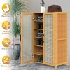 6-Tier Shoe Cabinetéth Bamboo Shoe Rack Freestanding Shoe Organizer with 2 Hollow Doors and Handles 154lbs Max Load for Closet Hallway Living Room