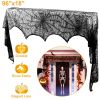 Halloween Decoration Black Lace Spiderweb Fireplace Mantle Scarf Cover Festive Party Supplies Fireplace Scarf 96 x 18 inch for Halloween Christmas Par