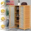 6-Tier Shoe Cabinetéth Bamboo Shoe Rack Freestanding Shoe Organizer with 2 Hollow Doors and Handles 154lbs Max Load for Closet Hallway Living Room