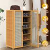 6-Tier Shoe Cabinetéth Bamboo Shoe Rack Freestanding Shoe Organizer with 2 Hollow Doors and Handles 154lbs Max Load for Closet Hallway Living Room
