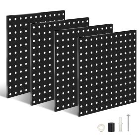 4 Packs Metal Pegboards Black Peg Boards Wall Organizer Panel Board Storage Hanger Tool with 1pacing 1/4ole for Office Garage Basement Craft Roo