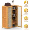 6-Tier Shoe Cabinetéth Bamboo Shoe Rack Freestanding Shoe Organizer with 2 Hollow Doors and Handles 154lbs Max Load for Closet Hallway Living Room