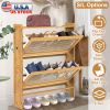 2-Tier Shoe Cabinetéth 2 Flip Drawers Slim Bamboo Shoe Rack Freestanding Narrow Shoe Organizer with 44lbs Max Load for Entryway Hallway