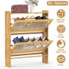 2-Tier Shoe Cabinetéth 2 Flip Drawers Slim Bamboo Shoe Rack Freestanding Narrow Shoe Organizer with 44lbs Max Load for Entryway Hallway