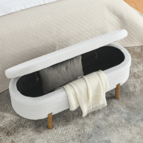 Ottoman Oval Storage Bench,Rubber Wood Leg  46x17.7x10.8 (Color: Beige)