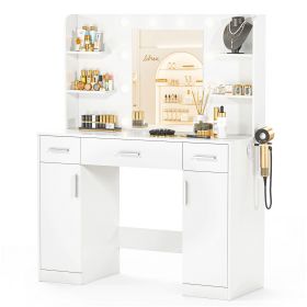 Dressing Table And Mirror, Dressing Table And Bedroom Dressing Table With 3-color Light Options For Adjustable Brightness, White (Option: White3 cabinets)