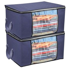 2Pcs Clothes Storage Bag 90L Large Capacity Foldable Closet Organizer w/ Thick Fabric Clear Window Dual-Zipper for Clothes Comforters Blankets Bedding (Option: 2PcStorageBagNavyBlue2PcStorageBagNavyBlue)