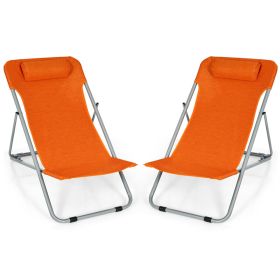 Portable Beach Chair Set Of 2 With Headrest (Color: Orange)