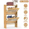 2-Tier Shoe Cabinetéth 2 Flip Drawers Slim Bamboo Shoe Rack Freestanding Narrow Shoe Organizer with 44lbs Max Load for Entryway Hallway