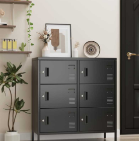 6-Door Employee Storage Locker, Metal Lockers For Office, Gym, School, And Homewith Card Slot Black (Color: Black)