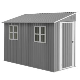 4x10 FT Galvanized Steel Outdoor Shed  Weatherproof Lockable Storage For Tools, Bikes And Pets,With Sloping Roof And Windows (Option: 4x10 ft)