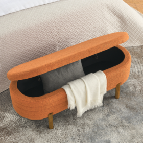 Ottoman Oval Storage Bench,Rubber Wood Leg  46x17.7x10.8 (Color: Orange)
