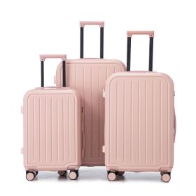 20  24  28   3 Pcsset In ABS 360 Spinner Wheel Luggage, Carry On Suitcase, With Cup Holder  USB Port (Color: Pink)