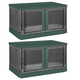 2Pcs 32L Foldable Storage Bins with Lid Collapsible Stackable Closet Organizer Containers with Front Door Lock 4Pcs Wheels (Option: 2PcStorageBin30CM2PcStorageBin30CMGRN)