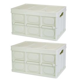 2Pcs 56L Collapsible Storage Bins With Dustproof Lid Waterproof Interior Bag Handle Stackable Storage Box Container Utility Organizer Crate For Campin (Option: 2PcsBins56L2PcsBins56LGreen)