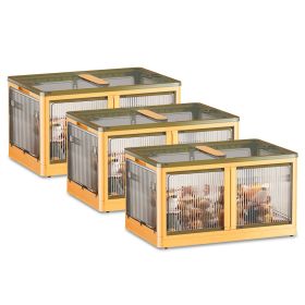 3Pcs Foldable Storage Bins with Lid 4 Doors Collapsible Stackable Closet Organizer Containers with Lock 4Pcs Wheels (Option: 3PcsBinsXL3PcsBinsXLYellow)