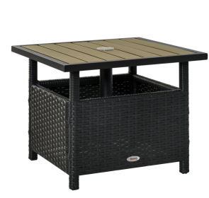 22 Steel PE Rattan Wicker Outdoor Patio Accent Table With Umbrella Hole Brown (Color: Black)