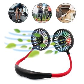 Mini Portable Hanging Neckband Fan USB Rechargeable Double Fans Air Cooler Conditioner Colorful Aroma Electric Desk Fan For Room (Option: Default)