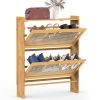 2-Tier Shoe Cabinetéth 2 Flip Drawers Slim Bamboo Shoe Rack Freestanding Narrow Shoe Organizer with 44lbs Max Load for Entryway Hallway