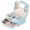 2-Layer Jewelry Box for Women Girls Lockable Leather Jewelry Organizer Jewelry Travel Case for Rings Earrings Necklaces Bracelets
