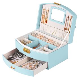 2-Layer Jewelry Box for Women Girls Lockable Leather Jewelry Organizer Jewelry Travel Case for Rings Earrings Necklaces Bracelets (Option: JewelryBoxMintBlueJewelryBoxMintBlue)
