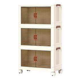 3Pcs Foldable Storage Bins with Lid Front Magnetic Door Collapsible Stackable Closet Organizer Containers with 4Pcs 360otatable Wheels 8Pcs Small W (Option: 3PcsStorageBins62CM3PcsStorageBins62CM)