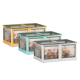 3Pcs Foldable Storage Bins with Lid 4 Doors Collapsible Stackable Closet Organizer Containers with Lock 4Pcs Wheels (Option: 3PcsBinsL3PcsBinsLWhite)
