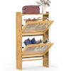 2-Tier Shoe Cabinetéth 2 Flip Drawers Slim Bamboo Shoe Rack Freestanding Narrow Shoe Organizer with 44lbs Max Load for Entryway Hallway